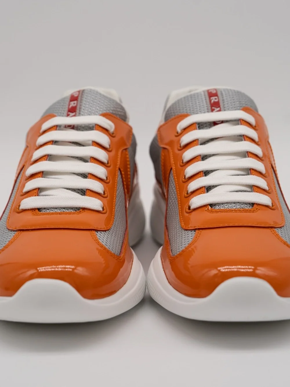 Prada America's Cup Men's Sneakers Orange Patent Leather Silver Fabric 8uk 9 US